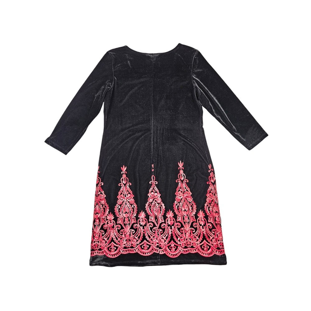 Ronni Nicole Velvet Embroidered Dress Women Size 10 Black Red Floral Knee Length - Picture 10 of 11